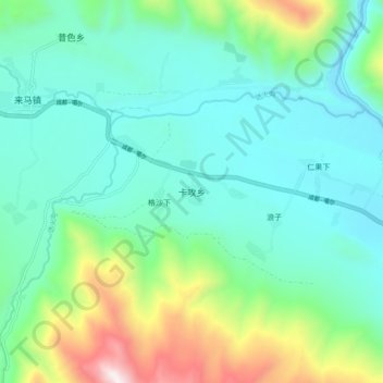 卡攻乡 topographic map, elevation, terrain