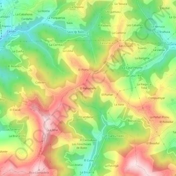 El Rebudiellu topographic map, elevation, terrain
