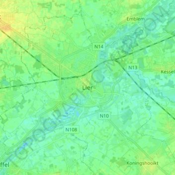 Lier topographic map, elevation, terrain