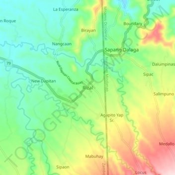 Rizal topographic map, elevation, terrain