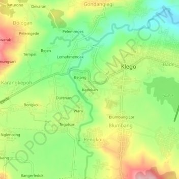 Kedokan topographic map, elevation, terrain