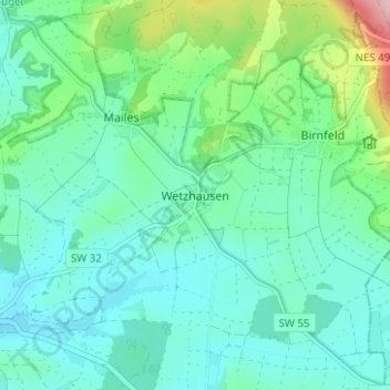 Wetzhausen topographic map, elevation, terrain