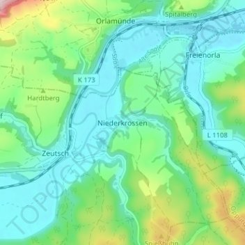 Niederkrossen topographic map, elevation, terrain