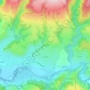 Cinqpeyres topographic map, elevation, terrain