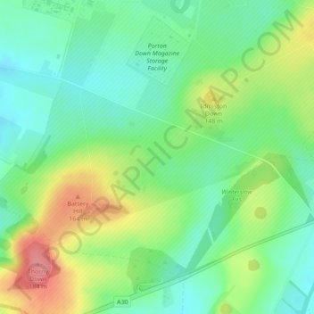 Porton Down topographic map, elevation, terrain