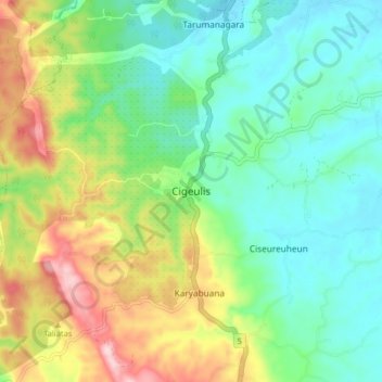 Cigeulis topographic map, elevation, terrain