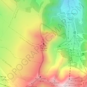 Puy de Cliergue topographic map, elevation, terrain