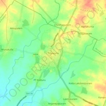 Tiruvuru topographic map, elevation, terrain
