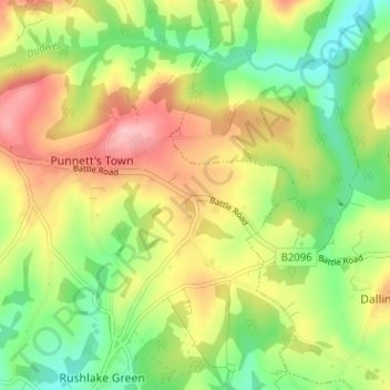 Three Cups Corner topographic map, elevation, terrain