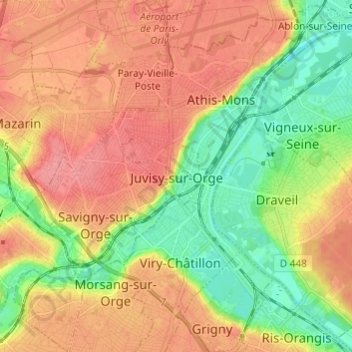 Juvisy-sur-Orge topographic map, elevation, terrain