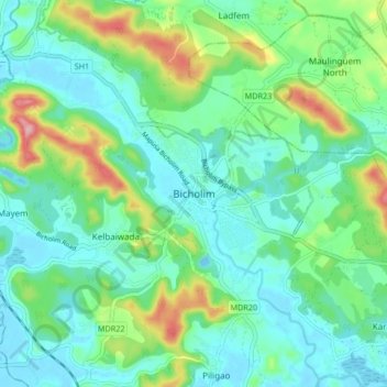 Bicholim topographic map, elevation, terrain