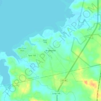 Brookeland topographic map, elevation, terrain