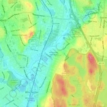 Winchester Highlands topographic map, elevation, terrain
