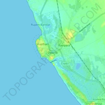 Dwarka topographic map, elevation, terrain