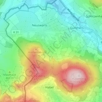 Meerswinden topographic map, elevation, terrain