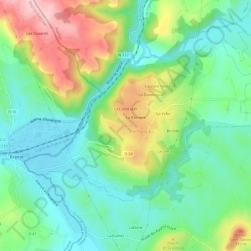 Crouzols topographic map, elevation, terrain