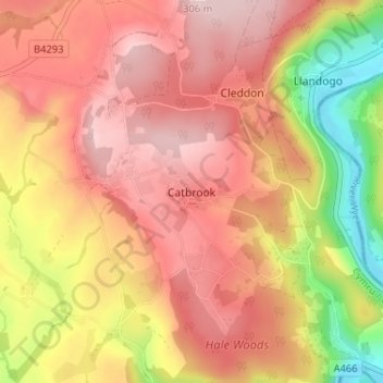 Catbrook topographic map, elevation, terrain