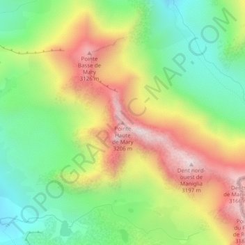 Pointe Haute de Mary topographic map, elevation, terrain