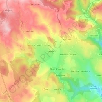 Labaylie topographic map, elevation, terrain