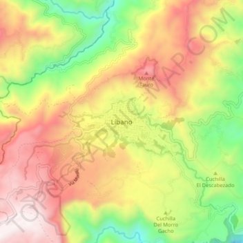 El Líbano topographic map, elevation, terrain