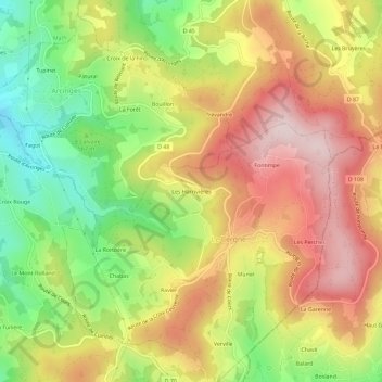 Les Harrivières topographic map, elevation, terrain