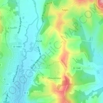 Bas Murat topographic map, elevation, terrain