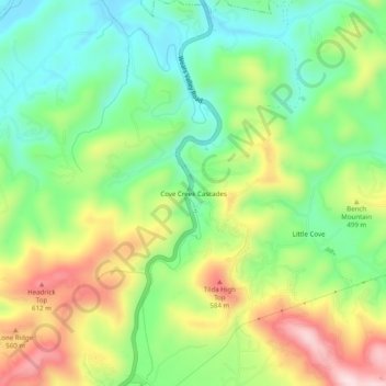 Cove Creek Cascades topographic map, elevation, terrain