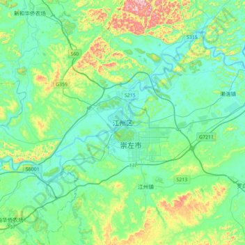 Jiangzhou topographic map, elevation, terrain