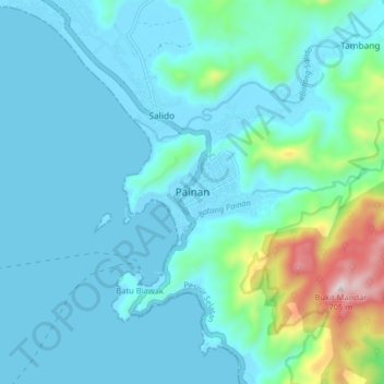 Painan topographic map, elevation, terrain