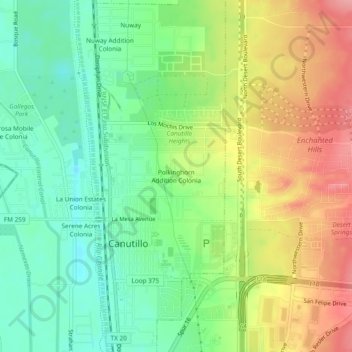 Polkinghorn Addition Colonia topographic map, elevation, terrain
