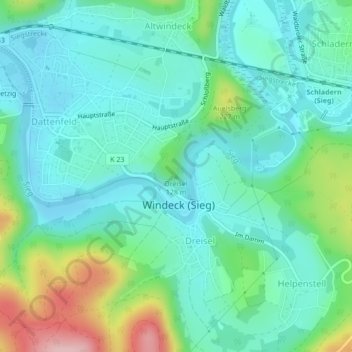 Dreisel topographic map, elevation, terrain