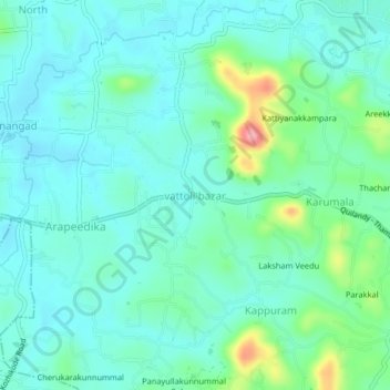 vattoli bazar topographic map, elevation, terrain