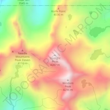 Sunlight Peak topographic map, elevation, terrain