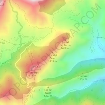Roc del Quer topographic map, elevation, terrain