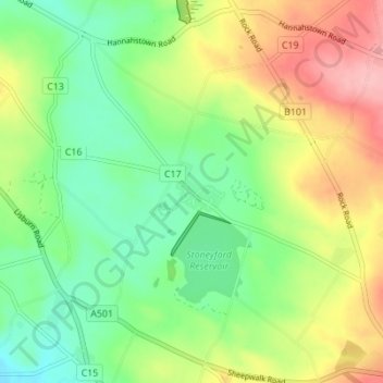 Stoneyford topographic map, elevation, terrain