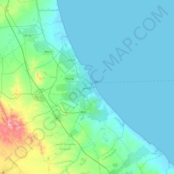 Gabes topographic map, elevation, terrain