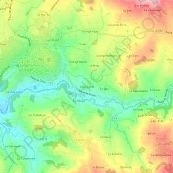 Vieux Coise topographic map, elevation, terrain