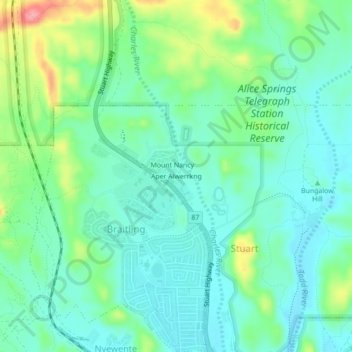 Aper Alwerrkng topographic map, elevation, terrain