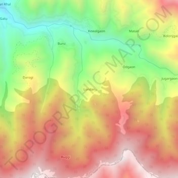 Londan topographic map, elevation, terrain