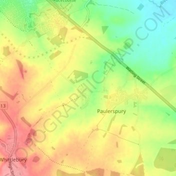 Pury End topographic map, elevation, terrain