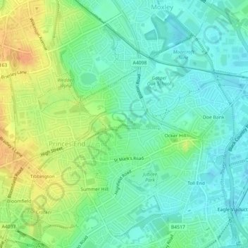 Gospel Oak topographic map, elevation, terrain