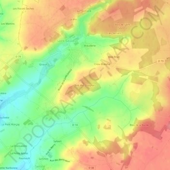 Bois des Chagnats topographic map, elevation, terrain