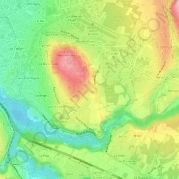 Corly topographic map, elevation, terrain