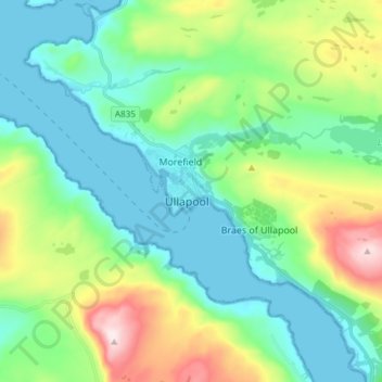 Ullapool topographic map, elevation, terrain