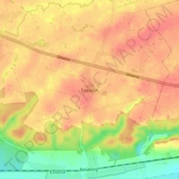 Śmielin topographic map, elevation, terrain