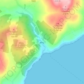 Claonaig topographic map, elevation, terrain