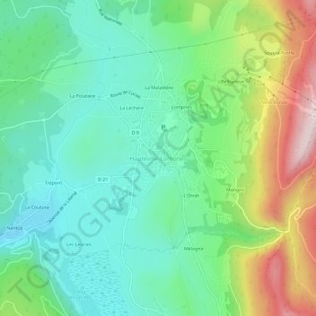 Hauteville-Lompnes topographic map, elevation, terrain
