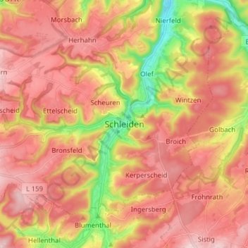 Schleiden topographic map, elevation, terrain