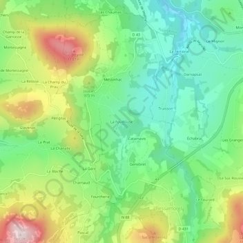 La Fouillouse topographic map, elevation, terrain