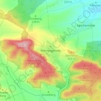 Werningerode topographic map, elevation, terrain